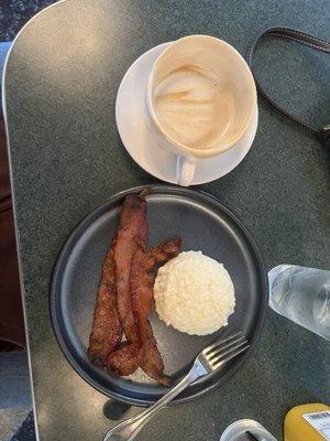 Stone ground grits, bacon, and large Latte