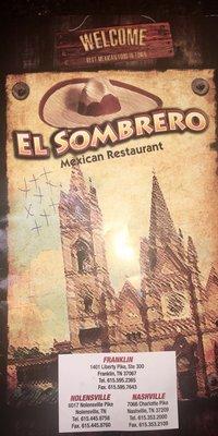 El Sombrero Menu