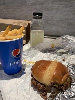 Cheese burger, seasoned fries and house made lemonade.