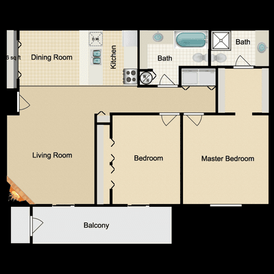 2 Bedroom 2 Bathroom 948 Sq Ft Floor Plan