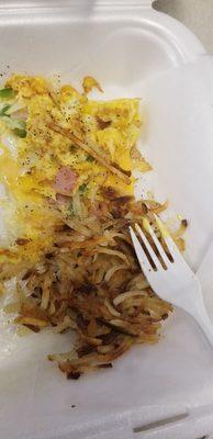 Hashbrowns and ham and green pepper omelette