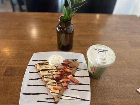 Nutella crepe/ Iced matcha with cold foam