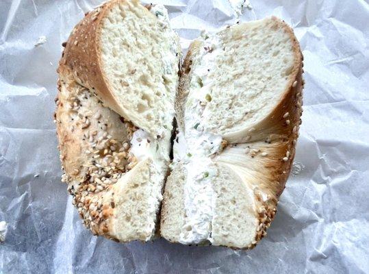 Everything bagel with scallion cream cheese