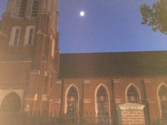 The moon over the church, my favorite! Decatur Ghost Tour