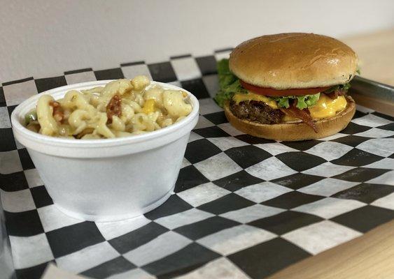 Handy patted burgers and homemade pasta salad