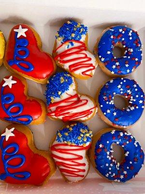 Happy 4th of July! Offer w online code - buy 4th of July box and get box of glazed donuts for free! Many didn't know this.