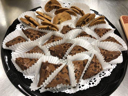 Cookie and brownie platter .  Freshly baked in our cafe!