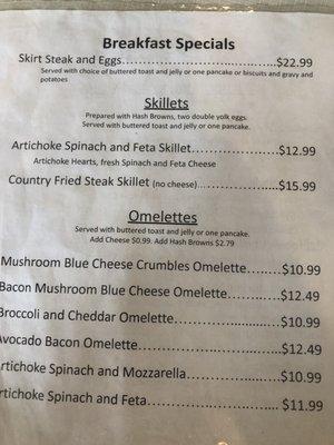 Breakfast Specials Menu