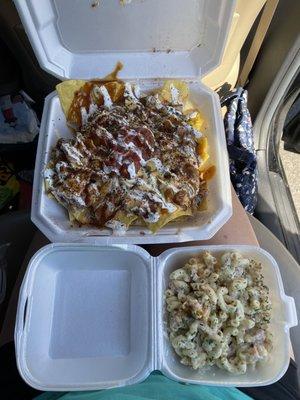 Pulled Pork Nachos and a side of Mac and cheese