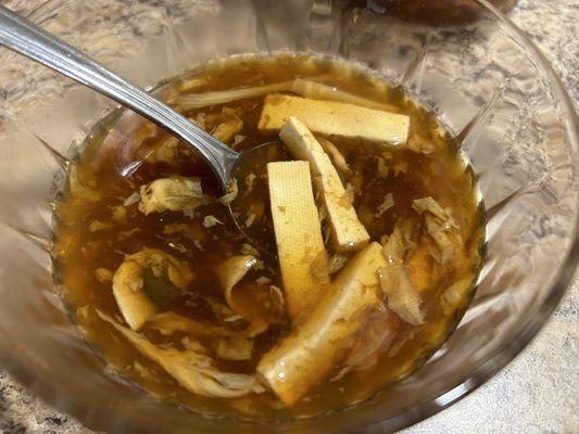 Hot and Sour soup. (in a dish in our home).