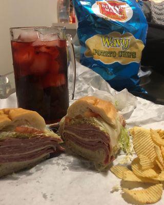 Better Made wavy potato chips, Faygo rock & rye and an 18-layer sub on a soft roll.... THE DETROIT LUNCH!!!!!! All local......