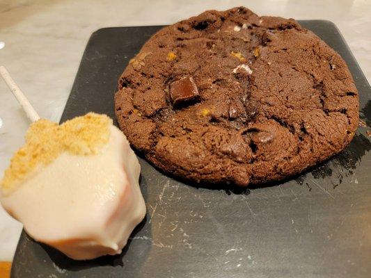 Strawberry shortcake cake pop and a S'mores cookie