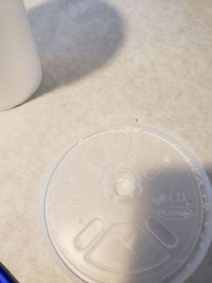 A lid with styrofoam from the cup... simply gross