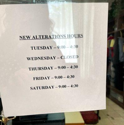 Alterations Hours as of April 2022