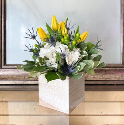 Spring wooden cube arrangement