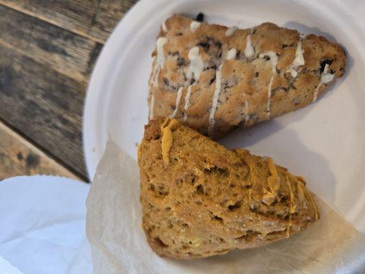 Blueberry scone (top), Pumpkin scone (bottom)