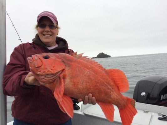 A trophy vermilion rockfish caught aboard the Miss Brooke.