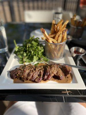 Hanger Steak w peppercorn sauce. $30