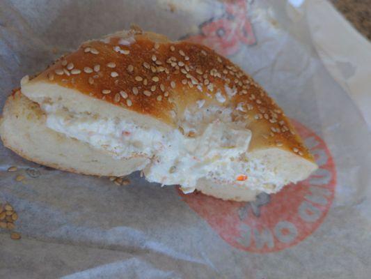 Olive cream cheese bagel