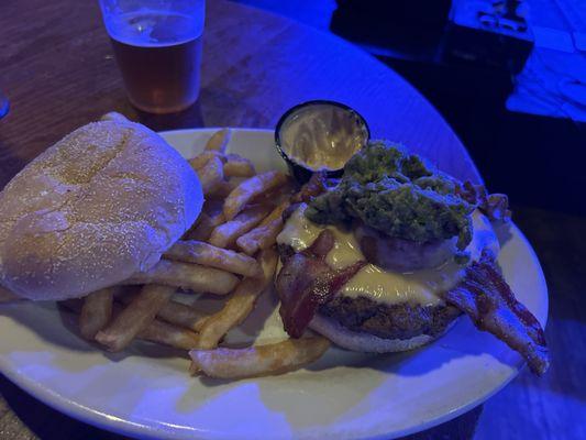 Solid Queso Bacon Guac Burger!