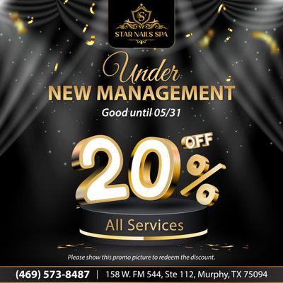 20% OFF all services 
Good until 05/31