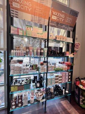 Products display at Waxing the City Alexandria.