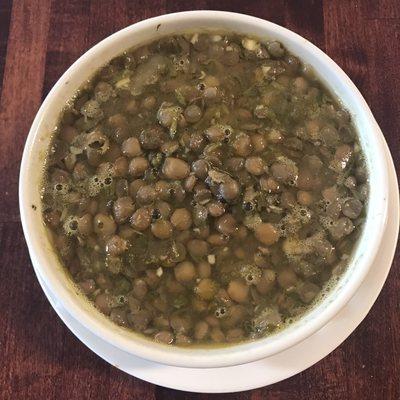 Lentil soup! Delicious! Hearty, filling, warming, well-cooked, well-spiced and everything good you want a soup to be! :-D