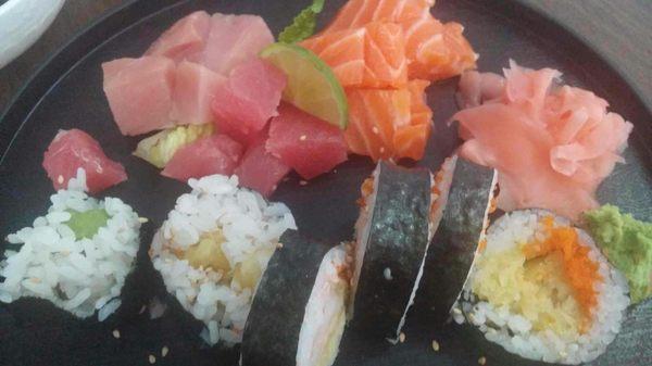 Lunch Sashimi set with side order of dempura roll.  Was expected more than 6 cuts, consider it was almost $8.