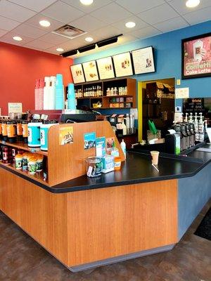 Counter, menu boards, reusable cups for purchase