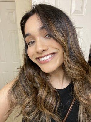 After: caramel balayage with money piece