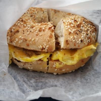 Everything bagel with sausage, egg, and cheese. Yum.