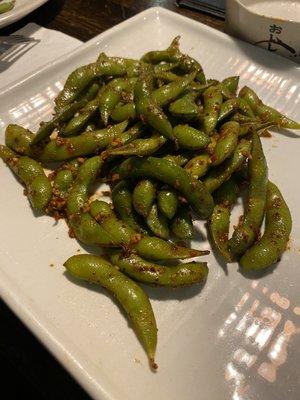 Spicy garlic edamame