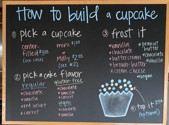 Instructions for ordering, including daily vegan cupcakes (chocolate or vanilla) with vegan frosting (chocolate, vanilla, or peanut butter)