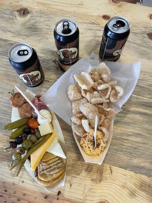 This is the Pimento Cheese and Pork Rinds southern tapa and the Charcuterie Pirogue! Paired with the Le Chein Sassafrassin Root Beer!