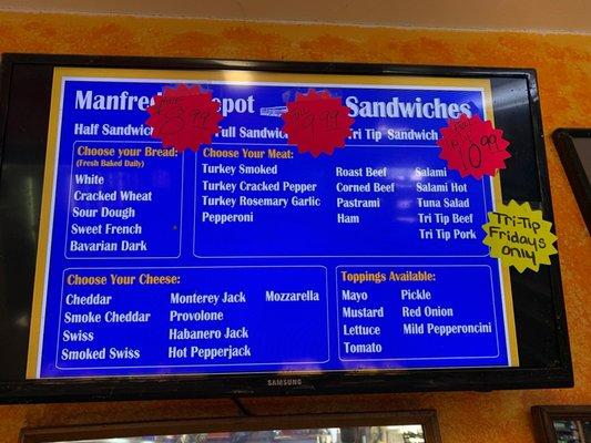 Menu for Sandwiches