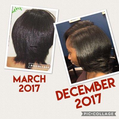 Client has healthy trims and steam hydration. She's seeing her length retention.