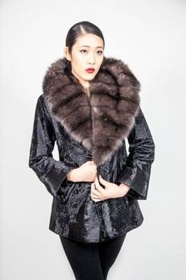 Broadtail jacket sable trim www.kaufmanfurs.com