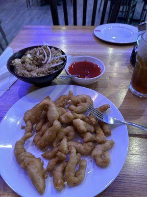 Sweet and Sour Chicken with Fried Rice.