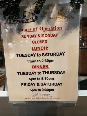 Holiday hours