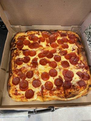 Sicilian pizza with double pepperoni