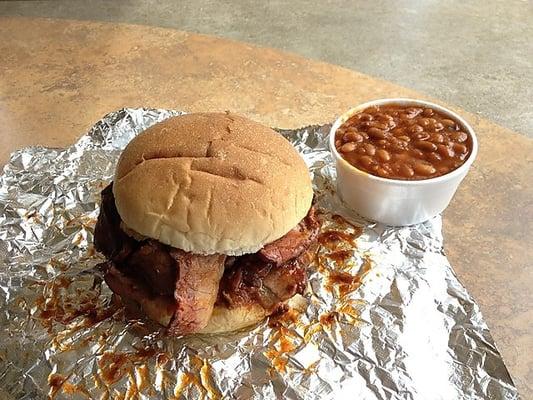 BBQ Beef Sandwich with Beans