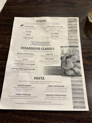 Steak menu