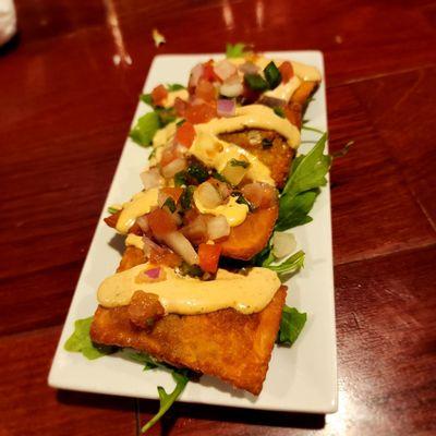 Deep Fried Black Bean Ravioli. Acceptable bar food.