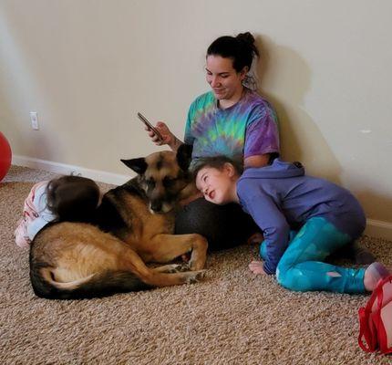 This was taken a few days after we adopted Morgan. He has been so great with the kiddos and is such a love bug.