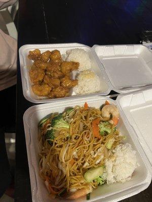 Orange Chicken, Shrimp Yakisoba