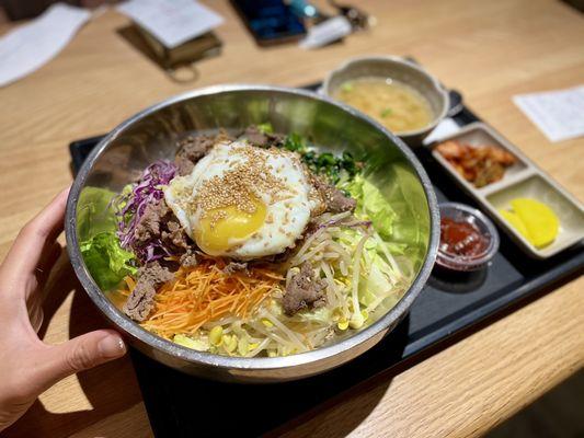 Bulgogi Bibimbop (comes with soup, kimchi, and pickled radish)