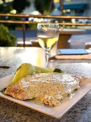 Special of the Day - Snapper with a basil cream sauce on a bed of brown rice