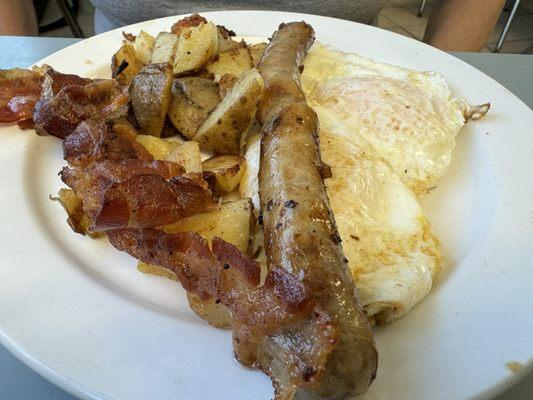 2 eggs, 2 sausage, home fries and bacon