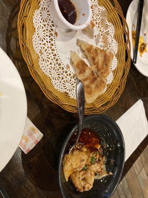 A9. Scallion Pancakes & A4. Wontons in Chili Oil