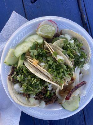 pollo, asada, barbacoa tacos